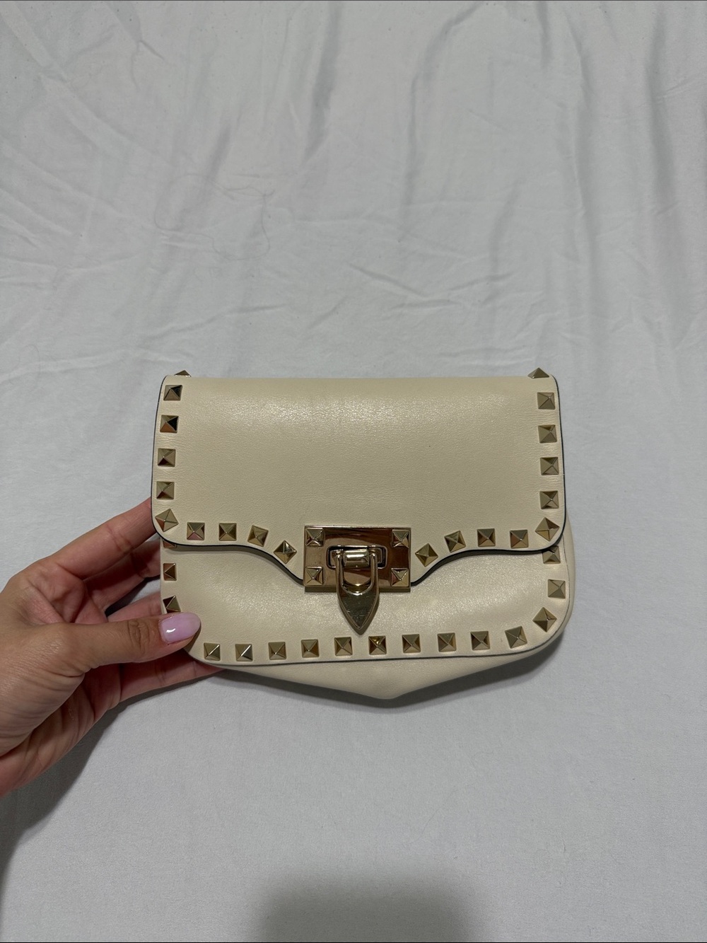 Studded Cream Leather Crossbody Bag